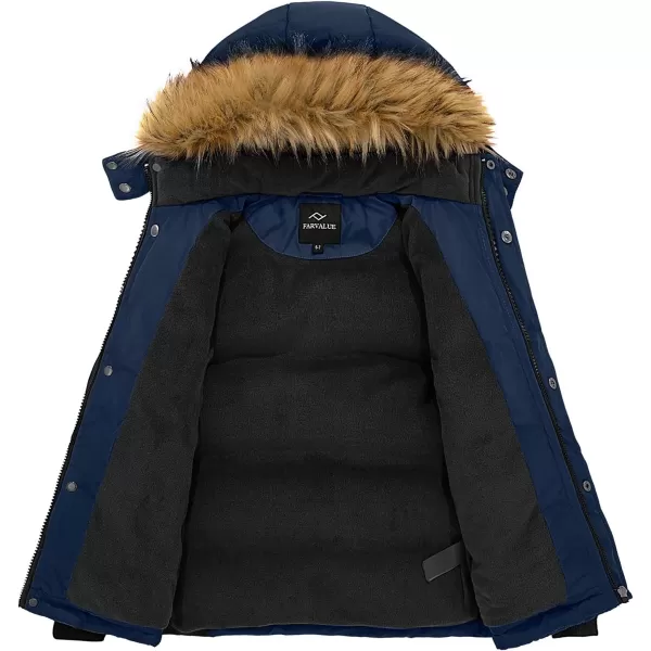 imageFARVALUE Boys Water Resistant Winter Coat Warm Quilted Puffer Jacket Hooded Parka Thicken Down Jacket for BoysNavy