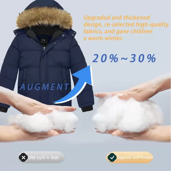 imageFARVALUE Boys Water Resistant Winter Coat Warm Quilted Puffer Jacket Hooded Parka Thicken Down Jacket for BoysNavy
