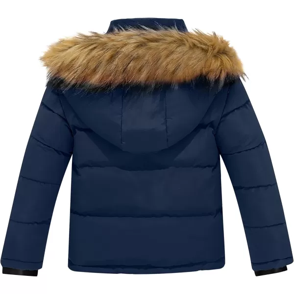 imageFARVALUE Boys Water Resistant Winter Coat Warm Quilted Puffer Jacket Hooded Parka Thicken Down Jacket for BoysNavy