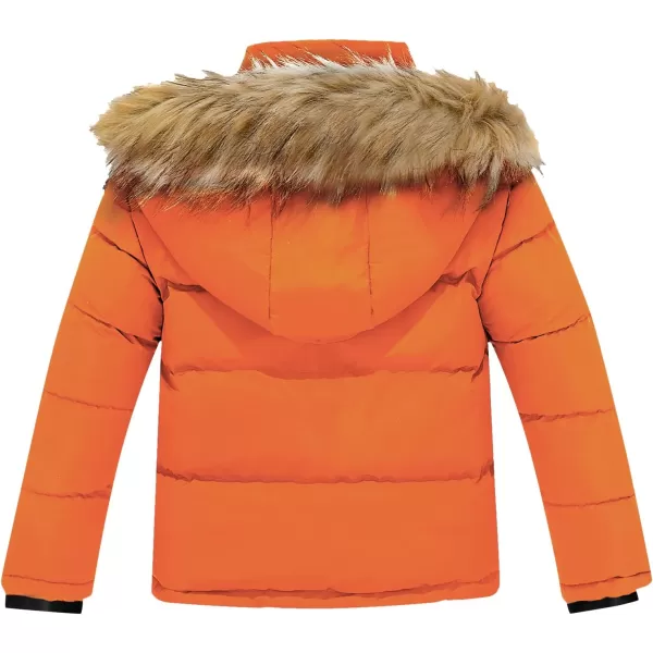 imageFARVALUE Boys Water Resistant Winter Coat Warm Quilted Puffer Jacket Hooded Parka Thicken Down Jacket for BoysOrange