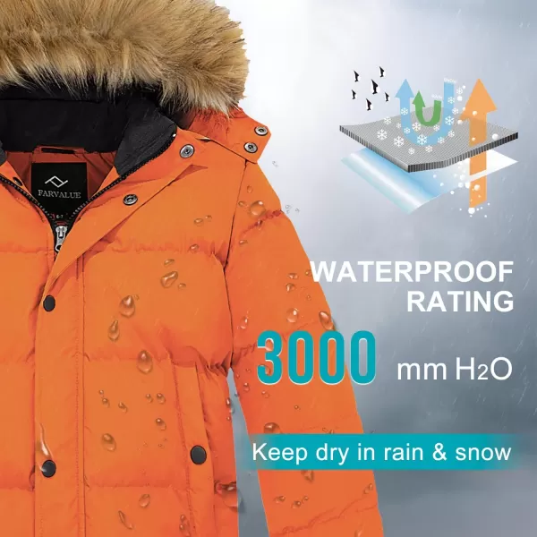imageFARVALUE Boys Water Resistant Winter Coat Warm Quilted Puffer Jacket Hooded Parka Thicken Down Jacket for BoysOrange