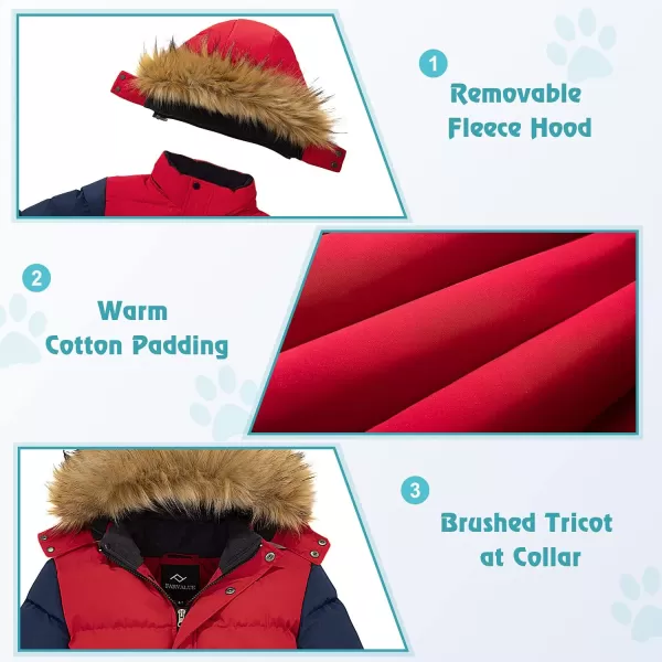imageFARVALUE Boys Water Resistant Winter Coat Warm Quilted Puffer Jacket Hooded Parka Thicken Down Jacket for BoysRed