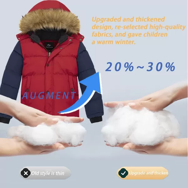 imageFARVALUE Boys Water Resistant Winter Coat Warm Quilted Puffer Jacket Hooded Parka Thicken Down Jacket for BoysRed