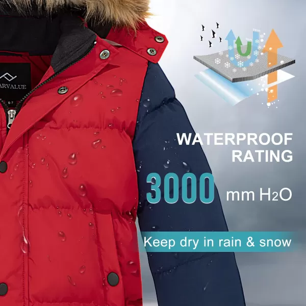 imageFARVALUE Boys Water Resistant Winter Coat Warm Quilted Puffer Jacket Hooded Parka Thicken Down Jacket for BoysRed