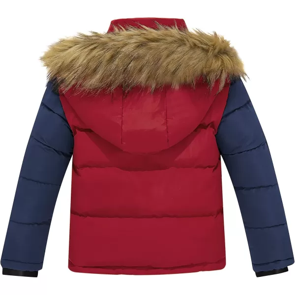 imageFARVALUE Boys Water Resistant Winter Coat Warm Quilted Puffer Jacket Hooded Parka Thicken Down Jacket for BoysRed