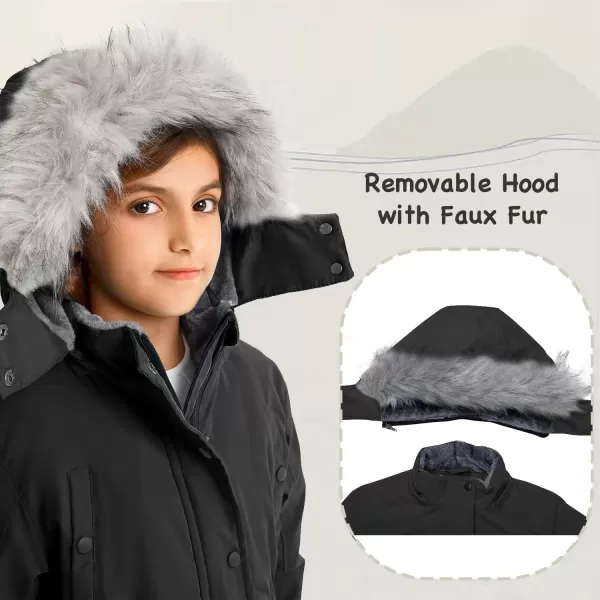 imageFARVALUE Girls Long Winter Coats Warm Parka Lined Puffer Jacket Thicken Fleece Hooded Coat with Fur Collar for GirlsBlack
