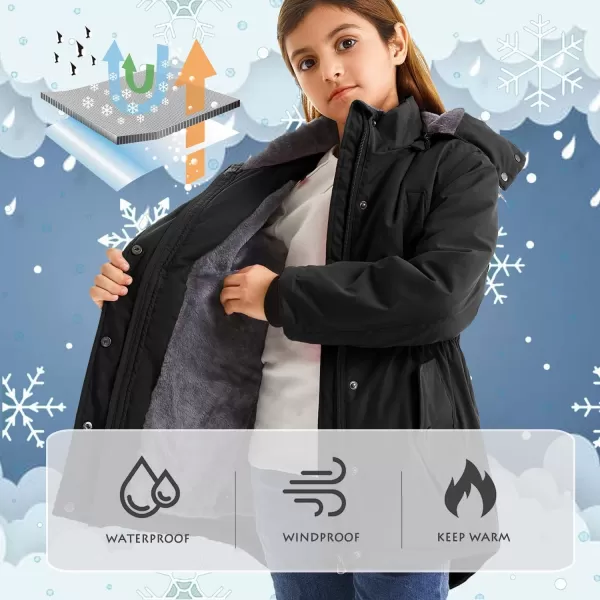 imageFARVALUE Girls Long Winter Coats Warm Parka Lined Puffer Jacket Thicken Fleece Hooded Coat with Fur Collar for GirlsBlack