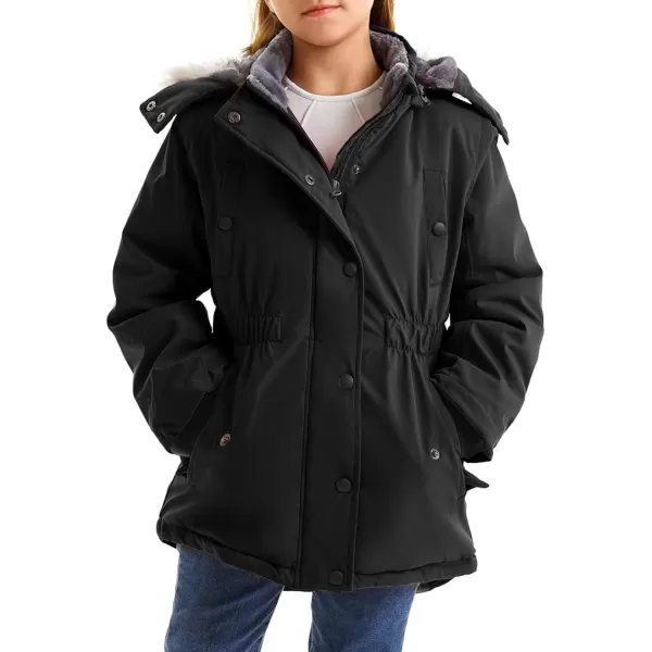 imageFARVALUE Girls Long Winter Coats Warm Parka Lined Puffer Jacket Thicken Fleece Hooded Coat with Fur Collar for GirlsBlack