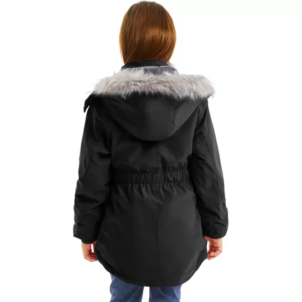 imageFARVALUE Girls Long Winter Coats Warm Parka Lined Puffer Jacket Thicken Fleece Hooded Coat with Fur Collar for GirlsBlack