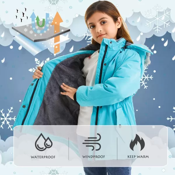 imageFARVALUE Girls Long Winter Coats Warm Parka Lined Puffer Jacket Thicken Fleece Hooded Coat with Fur Collar for GirlsBlue