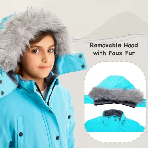 imageFARVALUE Girls Long Winter Coats Warm Parka Lined Puffer Jacket Thicken Fleece Hooded Coat with Fur Collar for GirlsBlue