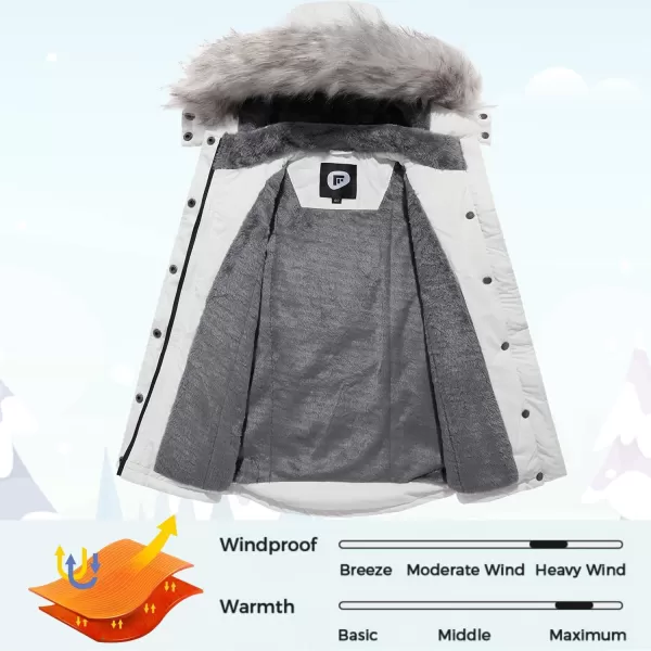 imageFARVALUE Girls Long Winter Coats Warm Parka Lined Puffer Jacket Thicken Fleece Hooded Coat with Fur Collar for GirlsOffwhite