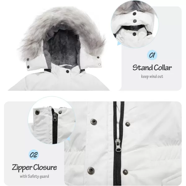 imageFARVALUE Girls Long Winter Coats Warm Parka Lined Puffer Jacket Thicken Fleece Hooded Coat with Fur Collar for GirlsOffwhite