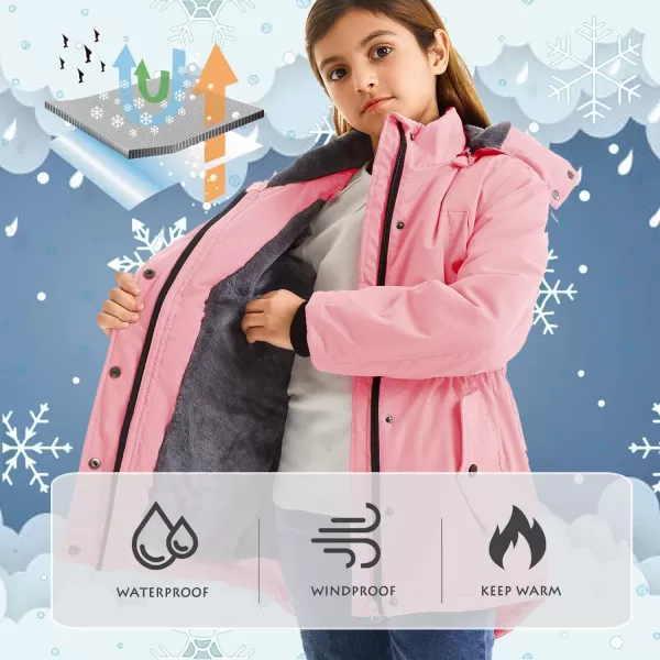 imageFARVALUE Girls Long Winter Coats Warm Parka Lined Puffer Jacket Thicken Fleece Hooded Coat with Fur Collar for GirlsPink