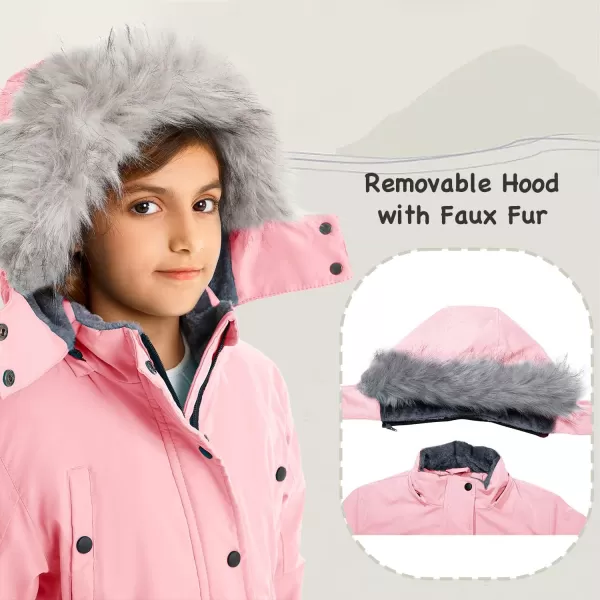 imageFARVALUE Girls Long Winter Coats Warm Parka Lined Puffer Jacket Thicken Fleece Hooded Coat with Fur Collar for GirlsPink