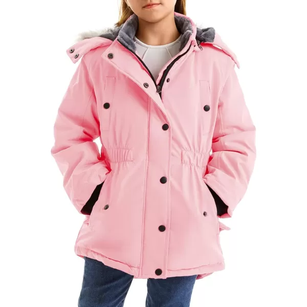 imageFARVALUE Girls Long Winter Coats Warm Parka Lined Puffer Jacket Thicken Fleece Hooded Coat with Fur Collar for GirlsPink