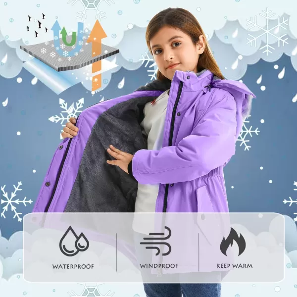 imageFARVALUE Girls Long Winter Coats Warm Parka Lined Puffer Jacket Thicken Fleece Hooded Coat with Fur Collar for GirlsPurple