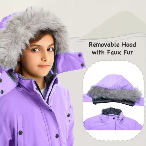 imageFARVALUE Girls Long Winter Coats Warm Parka Lined Puffer Jacket Thicken Fleece Hooded Coat with Fur Collar for GirlsPurple
