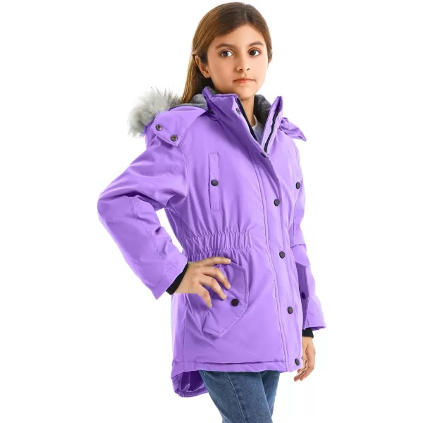 imageFARVALUE Girls Long Winter Coats Warm Parka Lined Puffer Jacket Thicken Fleece Hooded Coat with Fur Collar for GirlsPurple