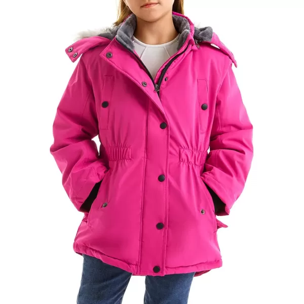 imageFARVALUE Girls Long Winter Coats Warm Parka Lined Puffer Jacket Thicken Fleece Hooded Coat with Fur Collar for GirlsRose