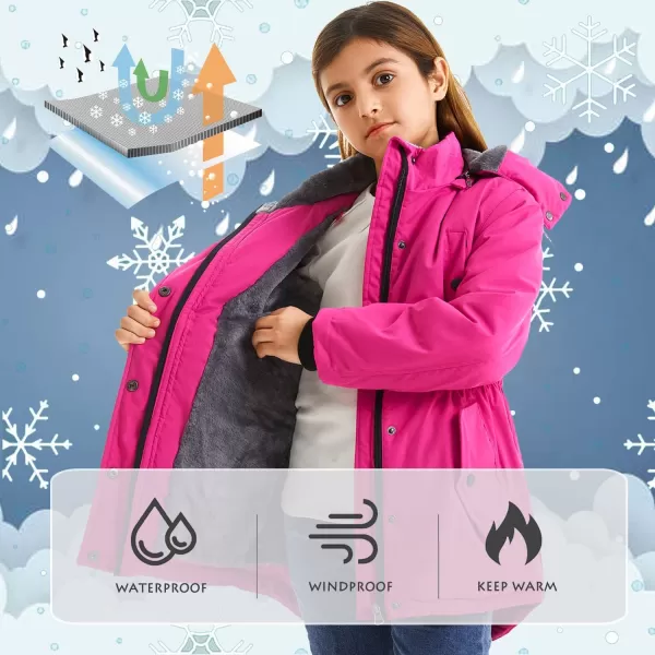 imageFARVALUE Girls Long Winter Coats Warm Parka Lined Puffer Jacket Thicken Fleece Hooded Coat with Fur Collar for GirlsRose