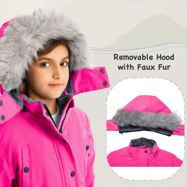 imageFARVALUE Girls Long Winter Coats Warm Parka Lined Puffer Jacket Thicken Fleece Hooded Coat with Fur Collar for GirlsRose