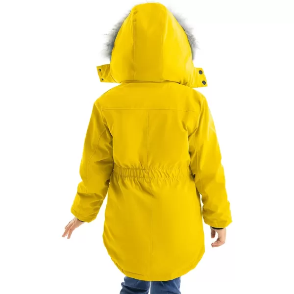 imageFARVALUE Girls Long Winter Coats Warm Parka Lined Puffer Jacket Thicken Fleece Hooded Coat with Fur Collar for GirlsYellow