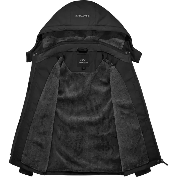 imageFARVALUE Girls Waterproof Ski Jacket Windproof Winter Coat Warm Fleece Snow Coat Outdoor Raincoats HoodedBlack