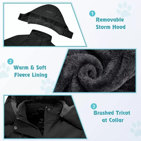 imageFARVALUE Girls Waterproof Ski Jacket Windproof Winter Coat Warm Fleece Snow Coat Outdoor Raincoats HoodedBlack