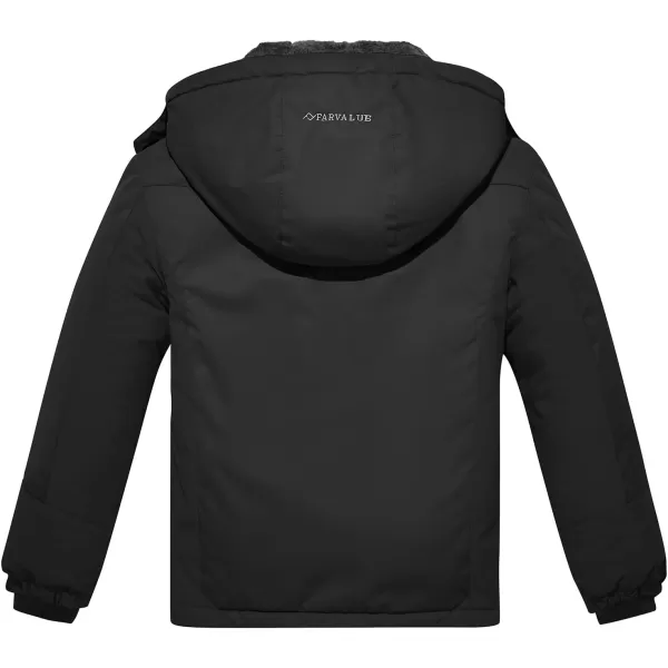 imageFARVALUE Girls Waterproof Ski Jacket Windproof Winter Coat Warm Fleece Snow Coat Outdoor Raincoats HoodedBlack