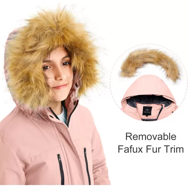 imageFARVALUE Girls Waterproof Ski Jacket Windproof Winter Coat Warm Fleece Snow Coat Outdoor Raincoats HoodedPale Pink