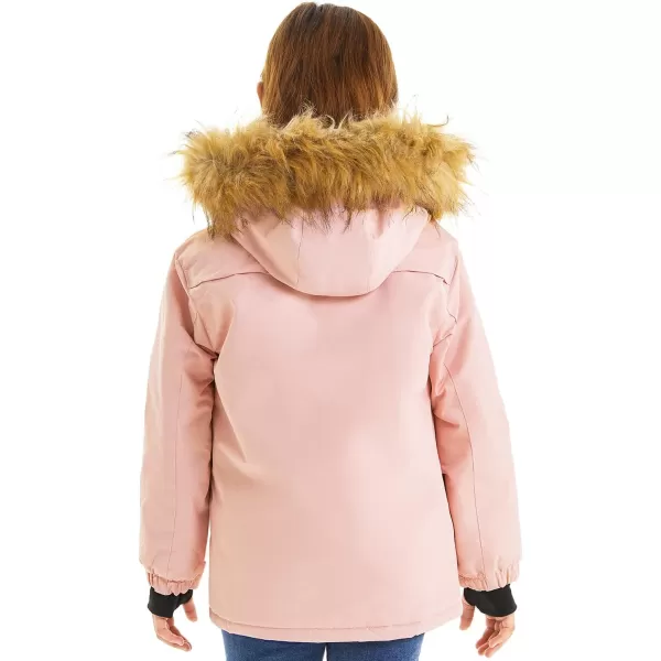 imageFARVALUE Girls Waterproof Ski Jacket Windproof Winter Coat Warm Fleece Snow Coat Outdoor Raincoats HoodedPale Pink