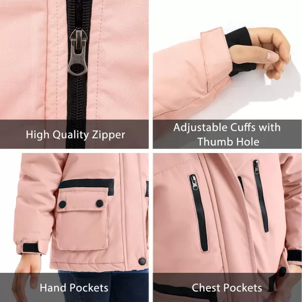 imageFARVALUE Girls Waterproof Ski Jacket Windproof Winter Coat Warm Fleece Snow Coat Outdoor Raincoats HoodedPale Pink