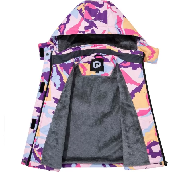 imageFARVALUE Girls Waterproof Ski Jacket Windproof Winter Coat Warm Fleece Snow Coat Outdoor Raincoats HoodedPurple Camo