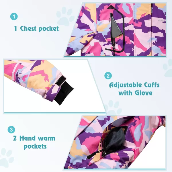 imageFARVALUE Girls Waterproof Ski Jacket Windproof Winter Coat Warm Fleece Snow Coat Outdoor Raincoats HoodedPurple Camo