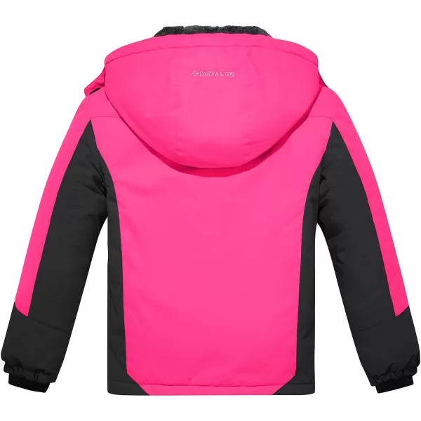 imageFARVALUE Girls Waterproof Ski Jacket Windproof Winter Coat Warm Fleece Snow Coat Outdoor Raincoats HoodedRose Red
