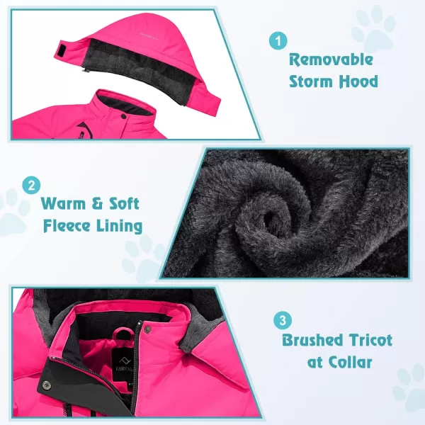 imageFARVALUE Girls Waterproof Ski Jacket Windproof Winter Coat Warm Fleece Snow Coat Outdoor Raincoats HoodedRose Red