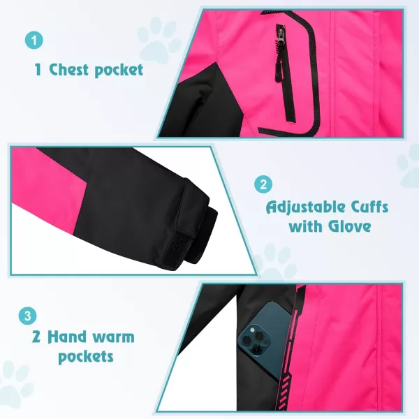 imageFARVALUE Girls Waterproof Ski Jacket Windproof Winter Coat Warm Fleece Snow Coat Outdoor Raincoats HoodedRose Red