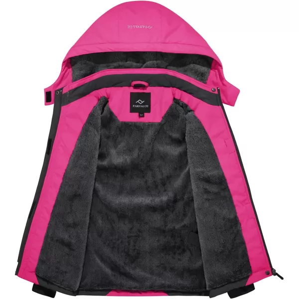 imageFARVALUE Girls Waterproof Ski Jacket Windproof Winter Coat Warm Fleece Snow Coat Outdoor Raincoats HoodedRose Red