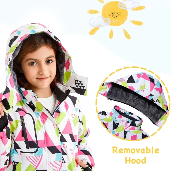 imageFARVALUE Girls Waterproof Ski Jacket Windproof Winter Coat Warm Fleece Snow Coat Outdoor Raincoats HoodedWhite Camouflage