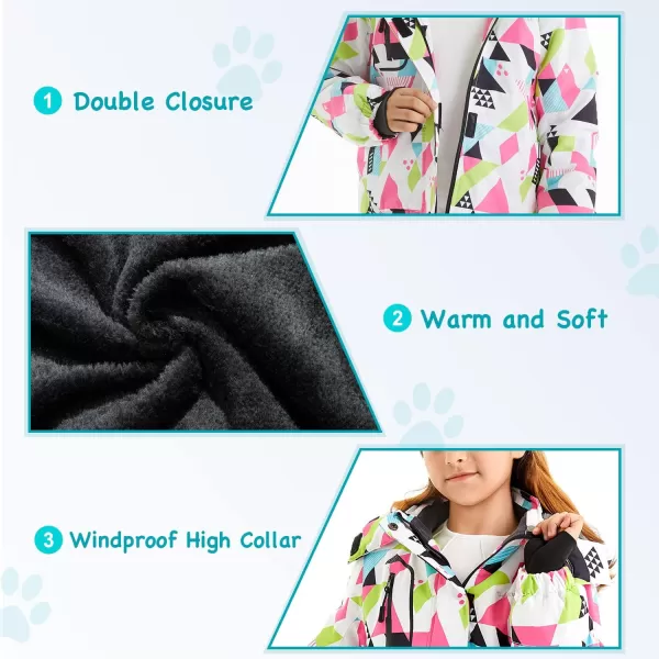 imageFARVALUE Girls Waterproof Ski Jacket Windproof Winter Coat Warm Fleece Snow Coat Outdoor Raincoats HoodedWhite Camouflage