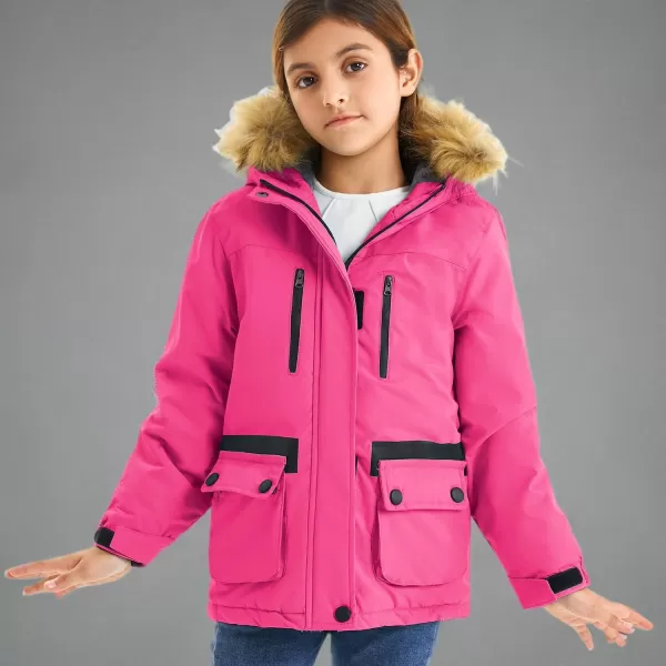 imageFARVALUE Girls Waterproof Ski Jacket Windproof Winter Coat Warm Fleece Snow Coat Outdoor Raincoats HoodedZrose