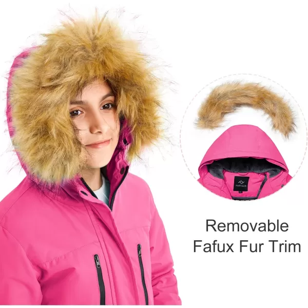 imageFARVALUE Girls Waterproof Ski Jacket Windproof Winter Coat Warm Fleece Snow Coat Outdoor Raincoats HoodedZrose