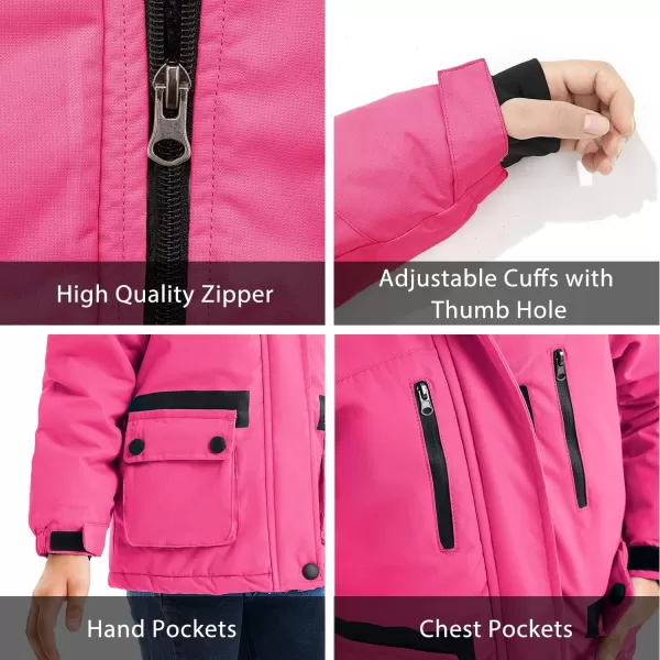 imageFARVALUE Girls Waterproof Ski Jacket Windproof Winter Coat Warm Fleece Snow Coat Outdoor Raincoats HoodedZrose