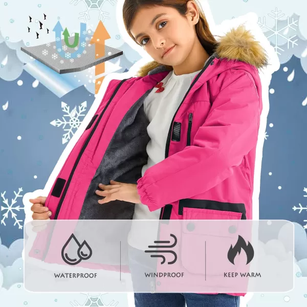 imageFARVALUE Girls Waterproof Ski Jacket Windproof Winter Coat Warm Fleece Snow Coat Outdoor Raincoats HoodedZrose