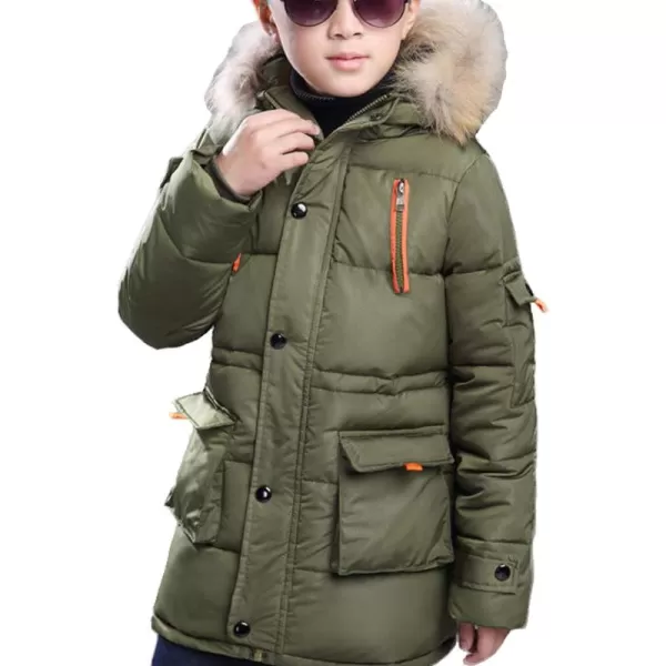 imageFARVALUE Boy Winter Coat Warm Quilted Puffer Water Resistant Parka Jacket with Detachable Fur Hood for Big BoysArmy Green