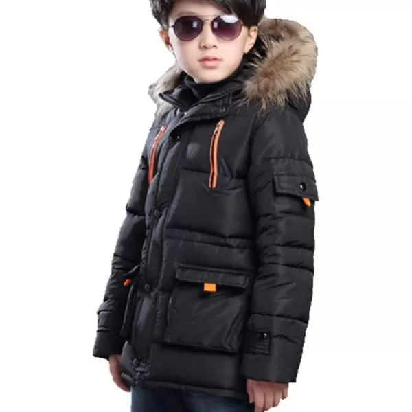 imageFARVALUE Boy Winter Coat Warm Quilted Puffer Water Resistant Parka Jacket with Detachable Fur Hood for Big BoysBlack
