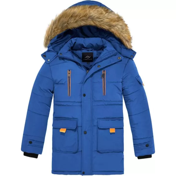 imageFARVALUE Boy Winter Coat Warm Quilted Puffer Water Resistant Parka Jacket with Detachable Fur Hood for Big BoysBlue