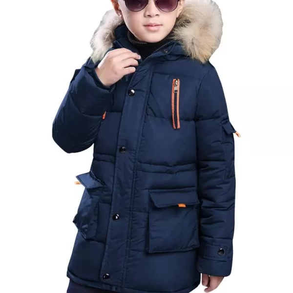 imageFARVALUE Boy Winter Coat Warm Quilted Puffer Water Resistant Parka Jacket with Detachable Fur Hood for Big BoysNavy