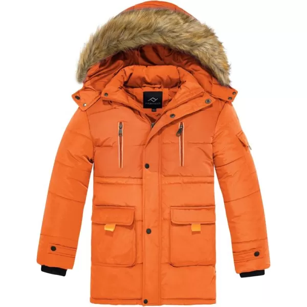 imageFARVALUE Boy Winter Coat Warm Quilted Puffer Water Resistant Parka Jacket with Detachable Fur Hood for Big BoysOrange